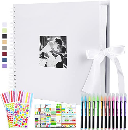 Vienrose Fotoalbum Scrapbook Album 30x30 cm DIY Seidenband Fotobuch Spiralalbum 80 Schwarze Seiten für 400 10x15 Fotos für Baby Memory Book Valentinstag Geburtstag Jahrestag Geschenk Weiß