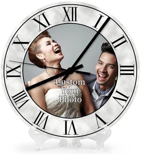 Horloge Murale Photo Personnalisée Ronde Décorer Style Rétro Quartz À Piles Antique Décor À La Maison Rétro Décorer Salon Cuisine Chambre Salle De Bains Grand Muet Numérique