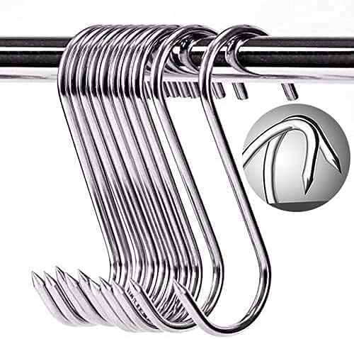 Ganchos para carniceros de acero inoxidable 304 20 unidades (100 mm × 4 mm) en forma de S para ahumar carniceros de cocina ganchos para carne ganchos para pescado con punta para barbacoa hornear carne