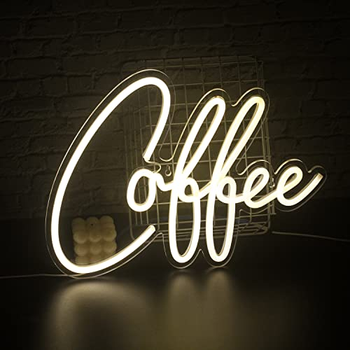 SIGNSHIP Coffee Neon Schild Kaffee Neon Light Kaffee Leuchtreklamen LED Wand Neonlicht, Kaffee Brief Warmweiß USB Leuchtreklame, Kaffee Einkaufen Küche Wanddekoration Hochzeit Geburtstag