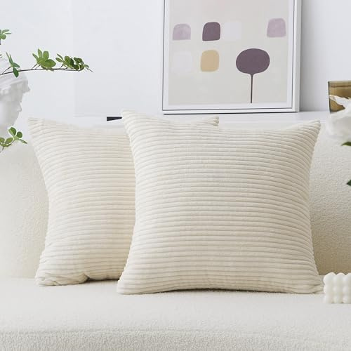 Home Brilliant Cream Cushion Cover 60x60 for Large Cushions, Super Soft Corduroy Cushion Covers for Sofa Bed, 24 inch, Pack of 2, (60cm x 60cm, Cream Cheese)