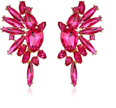 EVER FAITH Pendientes Mujer Diamantes de Imitación de la Vendimia Elegante Marquesa de Cristal Cuelgan Aretes Violeta-Rojo Tono Dorado