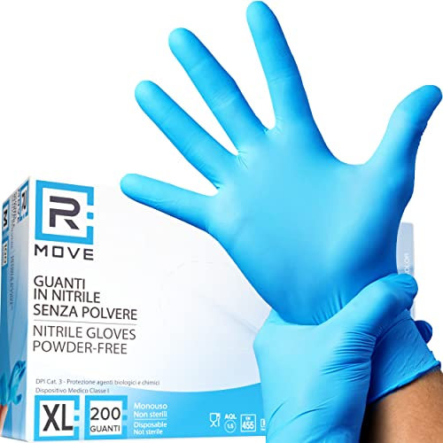200 guanti in Nitrile XL Blu senza polvere, senza lattice, ipoallergenici, guanti per Estetisti, Tatuatori, Ambiti Medici, Manipolazione degli Alimenti guanti monouso