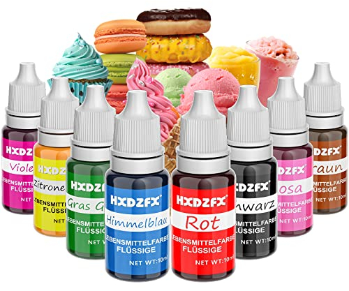 Lebensmittelfarbe - 8 Farben Flüssige Lebensmittel Set für Tortendeko, Backen, Ostereierfarbe, Hochkonzentrierte Food Coloring für Kuchendekoration, DIY Handwerk, Seifen - 10ml jeder