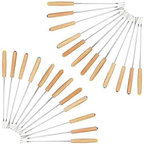 Virsus 24 Forchette da Fonduta 4905, Lunghezza 24 cm, Forchettone a 2 Punte in Acciaio Inox e Manico in Legno, 6 Colori, utensile per Fonduta di Formaggio, Barbecue, Feste ed Eventi