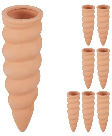 Relaxdays Coni da Irrigazione a Goccia, Set da 8, Conetti per Bottiglie Pet da 1,5 L, Irrigatore per Piante, Terracotta, Ceramica