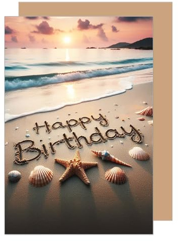 Tarjeta de cumpleaños premium de Edition Seidel con sobre. Tarjeta de felicitación, tarjeta de saludo, billete de cumpleaños, Happy Birthday para hombre y mujer, playa, mar, estrella de mar, conchas