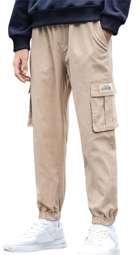 Happy Cherry Pantalon Cargo Garçon 7-16 Ans Pantalon Casual Enfant Garçon Pantalon Mode avec Multi-Poches Danse Jazz Hip Hop 10-11 Ans