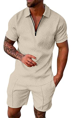 Generico Set da Uomo in Cotone e Lino Casual da Spiaggia Abiti da Yoga Abito Elegante con Camicia Henley Estivi Completo Manica Corta e Pantaloni,completo estivo uomo