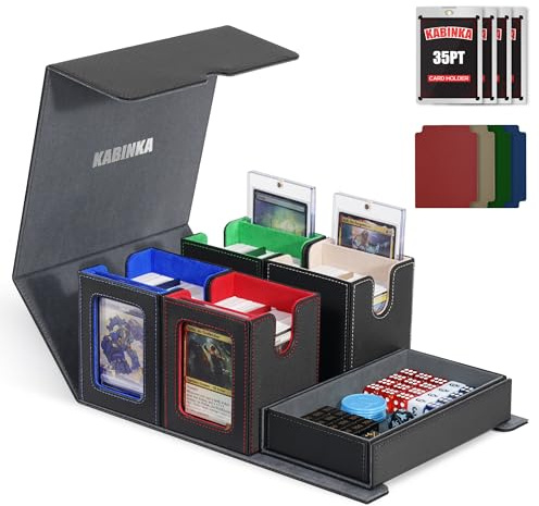Kabinka Card Deck Box for MTG Commander, Holds 400+ Double-Sleeved Cards, 5 IN 1 Detachable Card Case with Dice Tray, Fits Magic/TCG Cards, 4 Magnetic Card Holders & Dividers (Colorful)