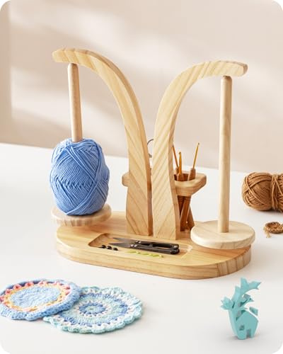 Baffect Yarn Holder Magnetic, Wool Holder Wooden with Knitting Accessories Organizer, Double Yarn Ball Holder Stand for Crochet Lovers