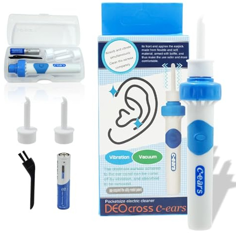 Nettoyeur d'Oreilles Électrique, Nettoyeur Doux avec 2 Embouts Lavables, Fonction d'Aspiration pour un Soin des Oreilles Sûr et Confortable à Domicile ou en Voyage
