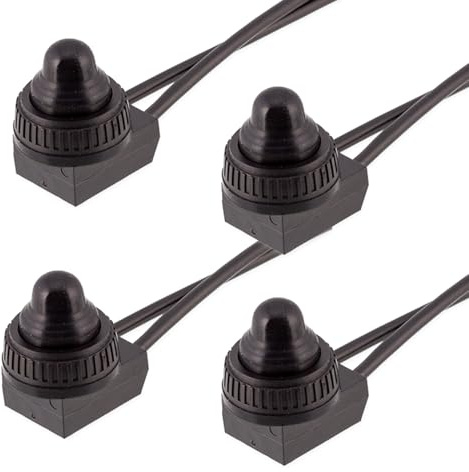 Powice 4 mini interruttori con filo 0-250 V/6 A, microinterruttore rotondo autobloccante a 2 poli, 12 V, micro interruttore con copertura impermeabile, pulsante a pressione 6 A/12 V, adatto per