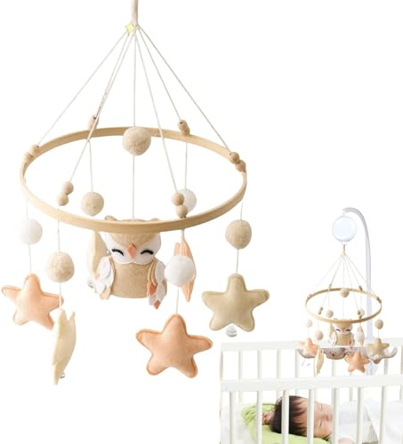 JINGLING Mobile zum Aufhängen für Babybett – sensorisches Mobile für Babybett – sensorisches Spielzeug aus Filz handgefertigt neutrales Design Bettzubehör