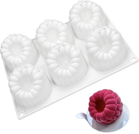 3D Molde de Silicona para Postre, 6 Cavidades Moldes de Silicona con Patrón de Frambuesa, Moldes para Frutas Reutilizable, para Tartas, Bombones, Gelatinas, Helados, Creaciones Creativas de Pastelería