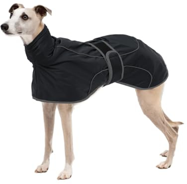 CTomche Dog Winter Coat Reflective Waterproof, Dog Jacket with Warm Fleece Lining, Waterproof Coat with Adjustable Bands For Greyhounds, Lurchers and Whippets Black-XXL