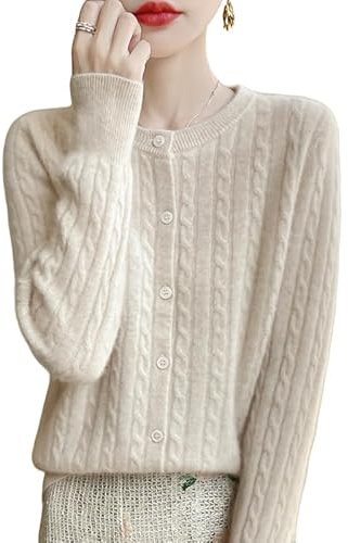 Generico Cardigan Donna Invernale,Cardigan in Cashmere, Maglione Lavorato A Maglia in Lana Beige, Morbido Maglione A Trecce, vestibilità Slim, Elegante, Cappotto A Maniche Lunghe per Autun