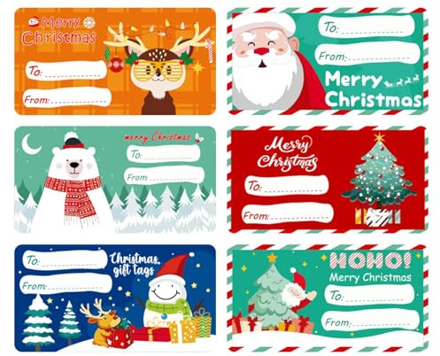 60 feuilles d'autocollants de tag de Noël, 75 x 40 mm Nom de Noël Tags-cadeaux Autocollants étiquettes, autocollant auto-adhésif pour les cartes-cadeaux