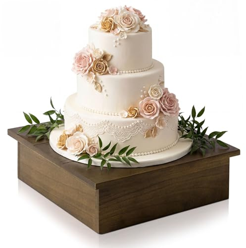 Large Wooden Cake Stand Square Wedding Rustic Dessert Risers 13x13x4 Inch Cupcake Display Holder Cabinet Cake Table for Baby Shower Party Restaurant Decoration Retro Anniversary(Vintage Brown)