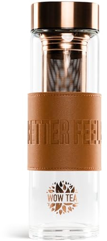 Elegante bottiglia per infusione da tè da 550 ml – vetro borosilicato infusore in acciaio inox di alta qualità, a prova di perdite, resistente al calore, riutilizzabile, design elegante con manico