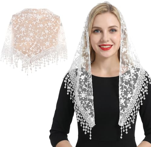 Larrel Lace White Mantilla Veil, Charming Lace Head Coverings for Women | Exquisite Elegant Wedding Veil for Bridal Weddings Special Occasions
