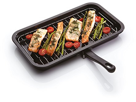 KitchenCraft Sartén con Parrilla Integrada y Asa Desmontable, Cocina Brochetas, Verduras, Tostadas, Tocino y más, 40 x 23 cm, Negro