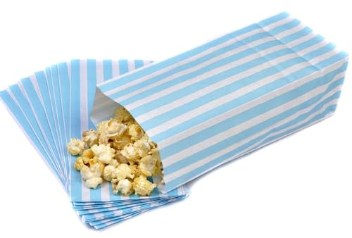 Pick n Mix Popcorn Sweet Candy Stripe Paper Bags Blue & White 4 x 9.5 x 3 - Pack of 100