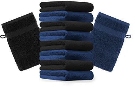 Betz 10 Stück Waschhandschuhe Premium 100% Baumwolle Waschlappen Set 16x21 cm Farbe dunkelblau und schwarz