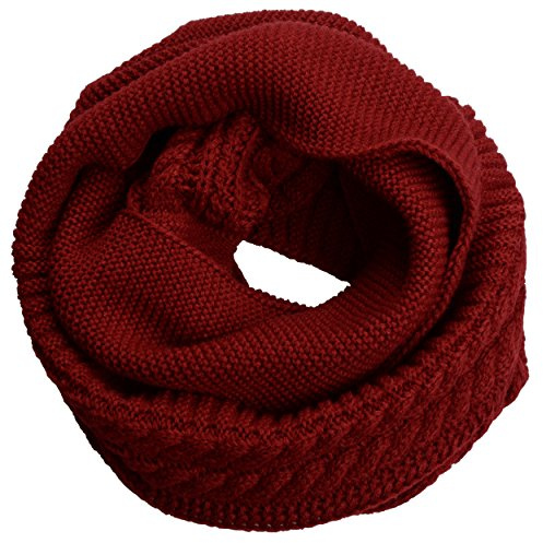 NEOSAN Womens Thick Ribbed Knit Winter Infinity Circle Loop Scarf, Crochet Burgundy