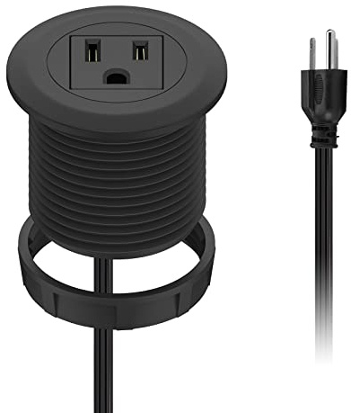 Mini Desktop Power Hub Grommet Socket, Flush-Mount Desk Outlet Build-in 1 US Standard Outlet with 6.56 FT Extension Power Cord, Recessed Power Strip Socket for Desk Nightstand Cabinet Counter