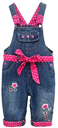 Peacolate 6M-3 Ans Bébé Fille Printemps automne Brodé Jean Salopette Rose Ceinture Pantalon(6-9 mois,Rose)