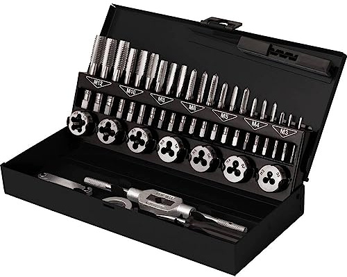 TOOLCRAFT Gewindeschneidsatz | DIN 352, DIN 223 | 32-teilig Gewindeschneider-Set | Stahl-Gewindeschneider | M3, M4, M5, M6, M8, M10, M12 | Werkzeug-Set | | Handwerkzeug Set, Heimwerker Werkzeug