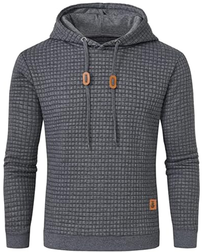 JustSun Mens Hoodies Pullover Men's Sweatshirts Casual Classic Hoody Long Sleeve Jacquard Hooded Sweatshirts Grey XL