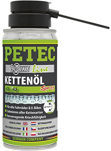 PETEC Kettenöl Fahrrad E Bike Fahrradketten Öl Wet Lube 100 ml Spray Kettenspray Fahrradkette. Kettenpflege + Schmierung für Ebike, Fahrräder, Antrieb & Schaltung. Ketten Kriechöl 70530