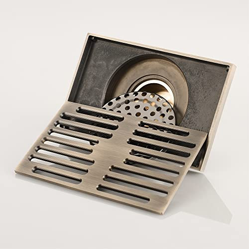 Boyuan Caniveau de Douche Laiton Drain de Douche Siphon de Sol 140x90mm Drain de Plancher avec Couvercle de Siphon de Sol, CréPine, Noyau DéSodorisant en Laiton