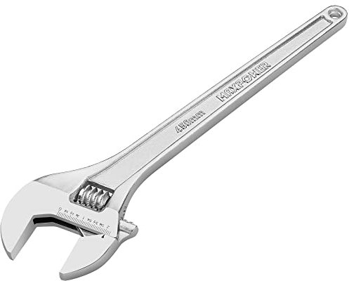 MaxPower Llave Inglesa Ajustable 18” (450mm), Acero Cr-V, Aprtura 55mm, Escala Métrica y SAE para Fontanería