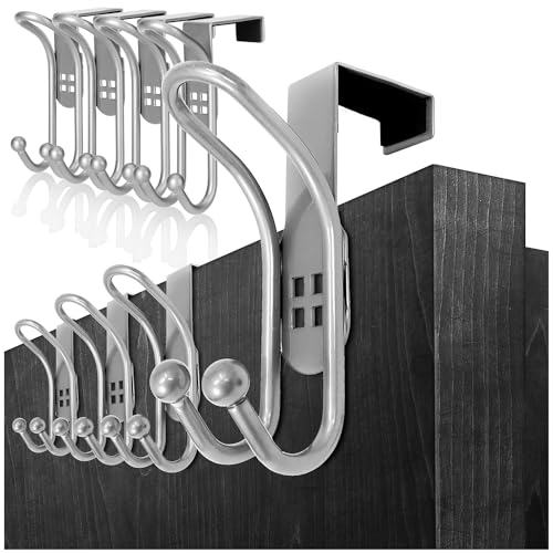 com-four® 8x Türhaken - Doppel-Kleiderhaken mit Schaumstoff-Schutz für Zimmer- und Schranktüren - Garderobenhaken zum Einhängen ohne Bohren - Handtuch- und Jackenhalter aus Metall