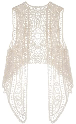 SATINIOR 70er Boho Hippie Häkeln Weste für Kinder Mädchen - Offene Hohl Spitze Drapiert Cardigan Enfant Damen Irregular Ärmellos
