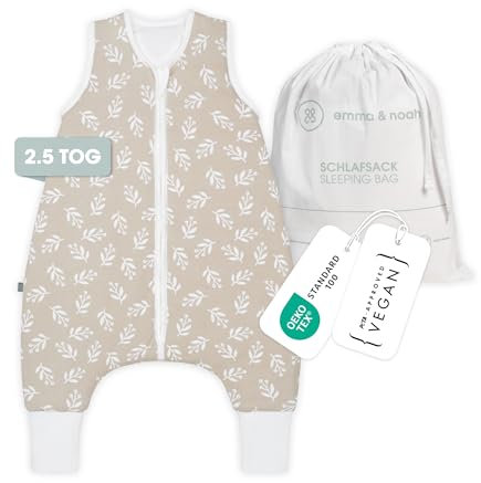 emma & noah Baby Schlafsack mit Füßen 2.5 TOG, Strampelsack für den Herbst und Winter, Bio-Baumwolle, OEKO-TEX Zertifiziert, Kuscheliger Schlafsack für Neugeborere (Floral Sand, 100 cm)