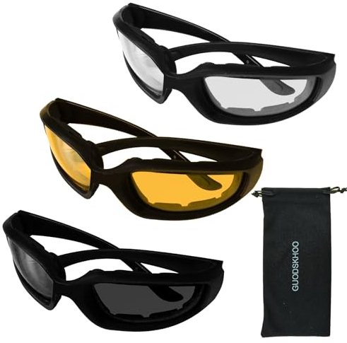 GUODSKHOO Fahrradbrille für Herren, Sport-Sonnenbrille, winddicht, Nachtsichtbrille, stilvolle Outdoor-Motorradbrille für Männer und Frauen, 3 Stück (grau/klar/gelb)