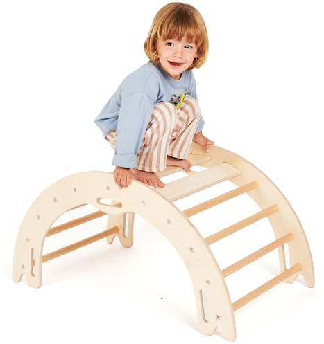 GROWGO Climbing Arch for Toddlers, Multiuse Montessori Climber, Toddler Rocker, Wooden Balance Board, Toy Storage, Easy to Assemble Play Gym - Detailed Guide Included, Perfect for Active Play
