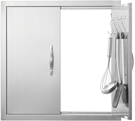 VEVOR Puerta de Acceso a Barbacoa 610 x 610 x 48 mm Puerta de Cocina Exterior Doble Puerta Empotrada de Acero Inoxidable con Manija para Isla de Barbacoa, Estación de Parrilla, Armario Exterior