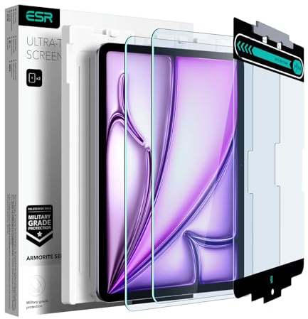 ESR 2 Stück Armorite Schutzfolie für iPad Air 13 Zoll M3/M2 (7./6. Generation, 2025/2024), Gehärtete Glasfolie mit Einfach Anzubringender Ablage, Militärnorm Schutz, Kratzfest, HD-Klarheit