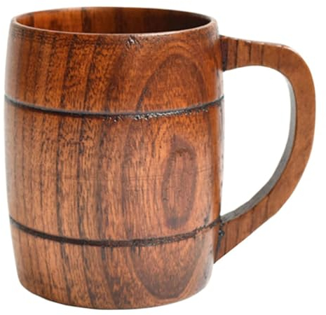Konrunppy Boccale da birra in legno con manico, boccale da birra in legno naturale
