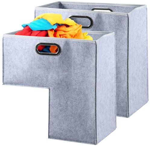 2Pcs Stair Basket with Stainless Steel Handle L-Shape Staircase Storage Basket Felt Step Organizer Bins 42x25.5x42cm Toy Clothes Staircase Organizer for Carpeted and Wooden Stairs(grey)