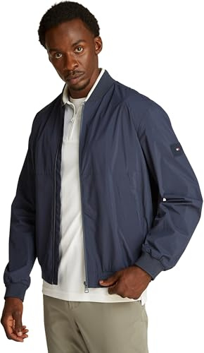 Tommy Hilfiger Men’s Branded Bomber Jacket with Baseball Collar, Blue (Desert Sky), XL