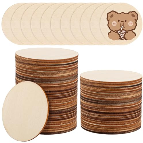 APACALI 100 piezas de discos de madera para manualidades, discos de madera redondos de 8 cm, 3 mm de espesor, discos de árbol, tablas de madera redondas, discos de madera inacabados para DIY, bodas
