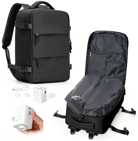 livbote Mochila Viaje Cabina Avion con Compresión al Vacío – Airbag Mochila al Vacío con Bomba, Impermeable, Equipaje de Mano para Hombre Mujer - Negro