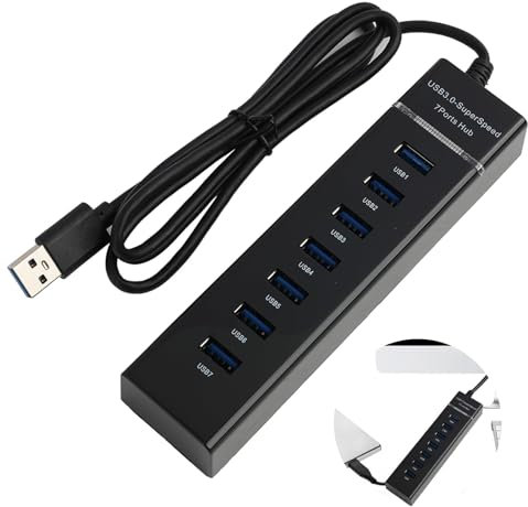 HUB USB 3.0 7 Porte in Alluminio per Laptop,Cavo da 1m con Porta di Alimentazione Type-C 5V/3A,Compatibile con MacBook, PS4, Surface Pro, Mobile HDD