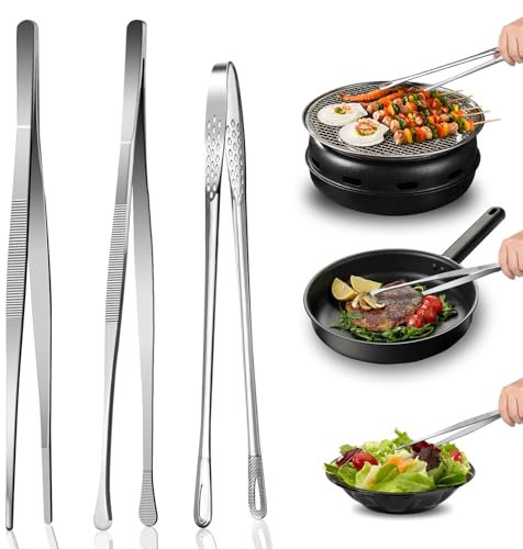 LUOJINYI Set di 3 Pinzette Professionali da Cucina in Acciaio Inox - Pinzette Lunghe per Carne, Perfette per Feste di Famiglia, 30